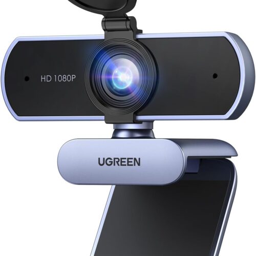 UGREEN Webcam Full HD 1080P com Microfone, Campo de Visão de 85°, Redução de Ruído, USB Plug and Play, Correção Automática de Luz, Adequada para Streaming/Conferência, Zoom/Skype/YouTube