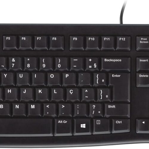 Teclado com fio USB Logitech K120, Resistente à Respingos, Barra de Espaço Curva, Compatível com PC e Notebook, Layout ABNT2