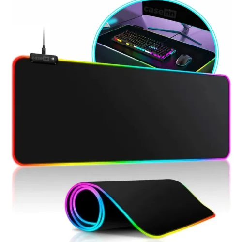 Mouse Pad Gamer Rgb Extra Grande Speed Usb 80x30cm Led Mousepad Rgb Colorido Para Mesa de Jogo PC, Desktop e Computador Casenn Preto